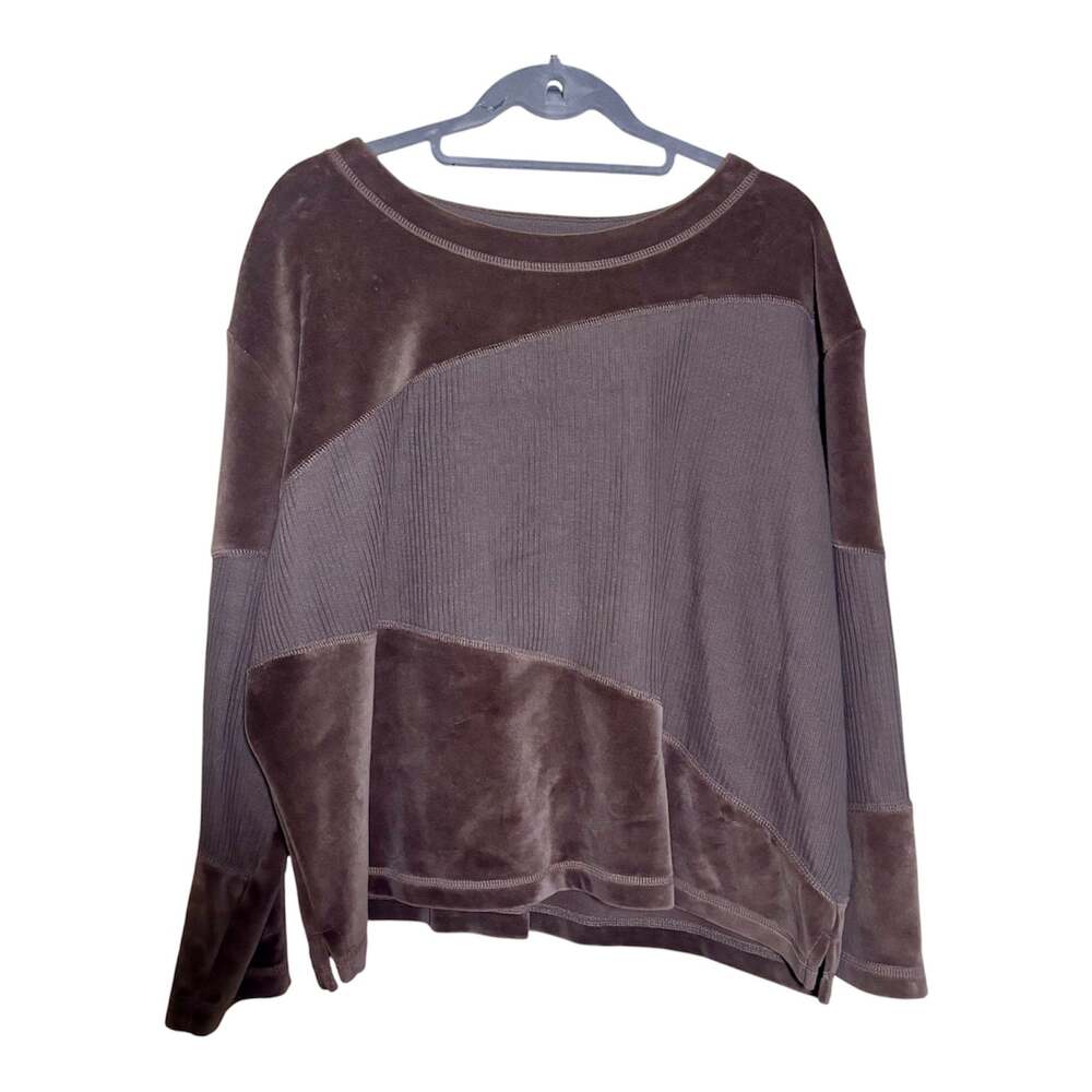 J. Jill Mixed-Media Velour Pullover Top Brown Size XL